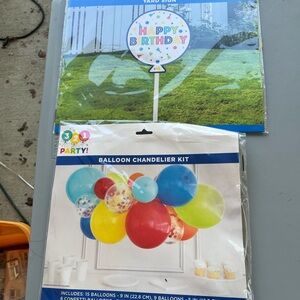 Balloon Chandelier Kit - Multicolor and yard sign birthday party